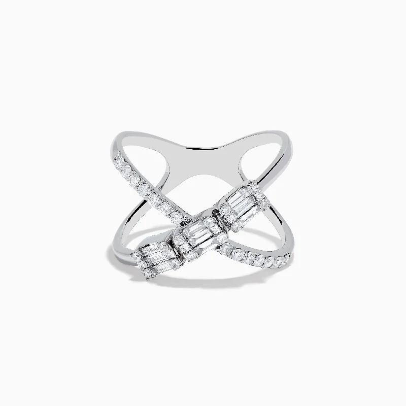 ladies rings bold-Classique 14K White Gold Diamond Wide Crossover Ring