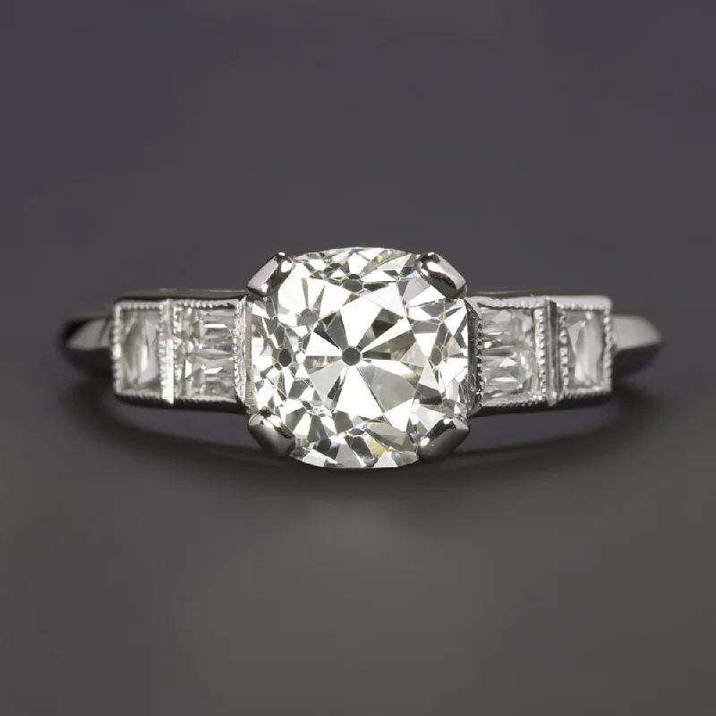 solitaire engagement rings -1.5ct GIA CERTIFIED OLD MINE DIAMOND ENGAGEMENT RING FRENCH CUT VINTAGE PLATINUM