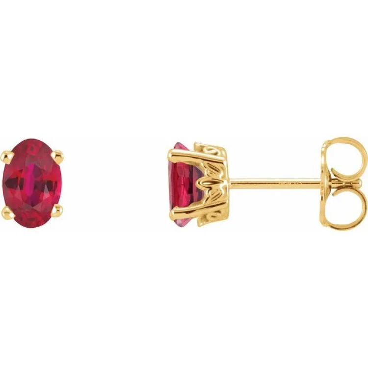 ladies earrings water resistant-14K Yellow Lab-Grown Ruby Earrings