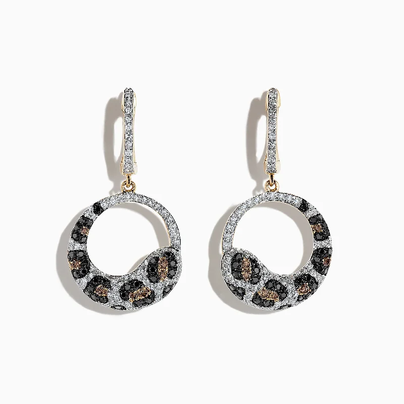 ladies earrings celebration-14K Yellow Gold Diamond Leopard Spot Earrings, 1.24 TCW