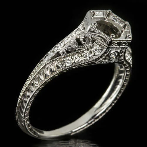 aesthetic engagement rings -VINTAGE STYLE G VS DIAMOND PLATINUM ENGAGEMENT RING SETTING MOUNT ROUND FILIGREE