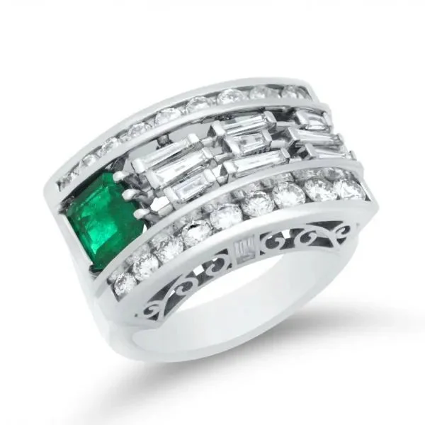 ladies rings bold statement-Wide Emerald Channel Set Ring