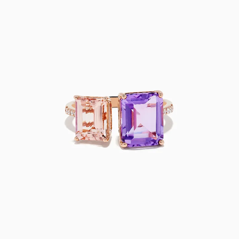 ladies rings ratings-14k Rose Gold Pink Amethyst and Morganite Toi Et Moi Ring