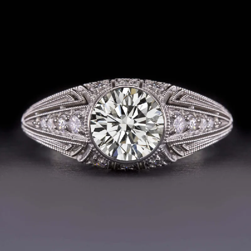 vintage-inspired engagement rings -1ct GIA CERTIFIED DIAMOND ENGAGEMENT RING VINTAGE STYLE NATURAL DOME WHITE GOLD