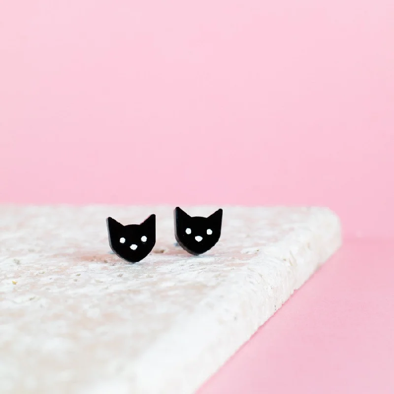 ladies earrings textured-Kitty Cat Earrings