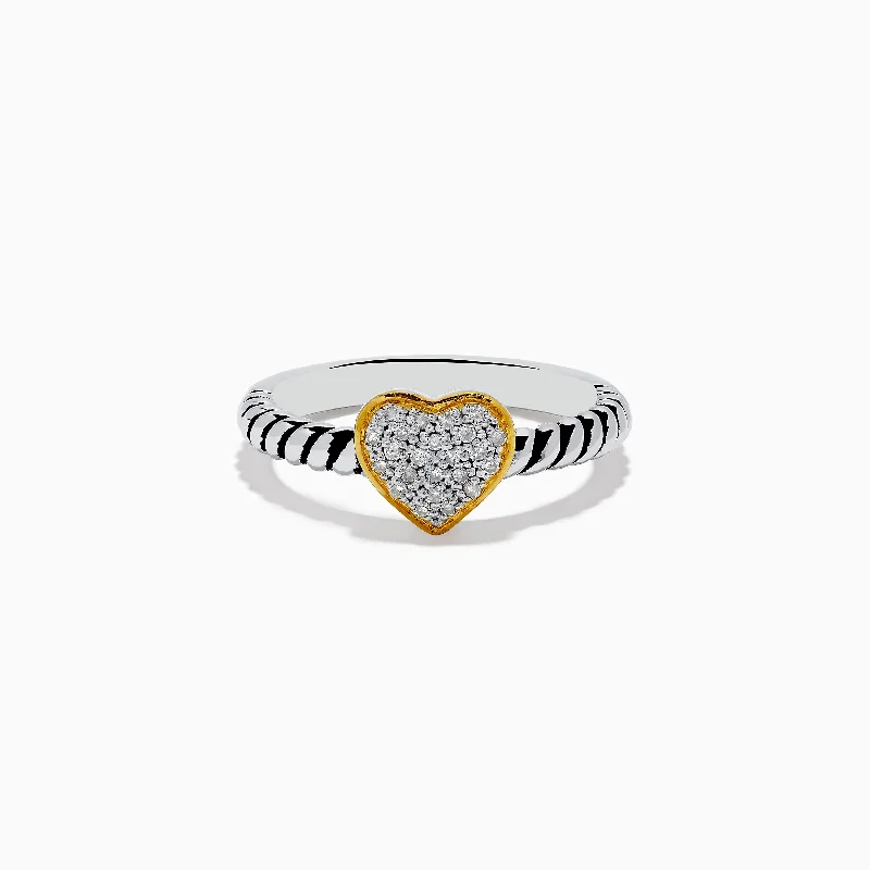 ladies rings care-925 Sterling Silver Two Tone Gold Plated Diamond Heart Ring