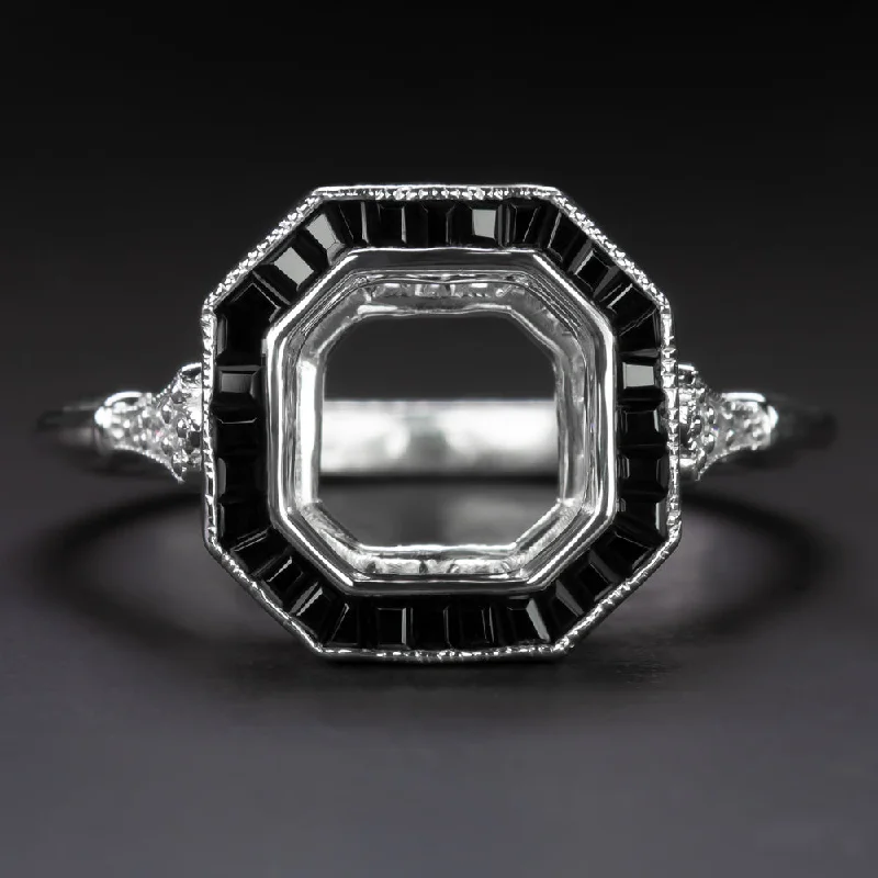 timeless engagement rings -VINTAGE STYLE ONYX DIAMOND ENGAGEMENT RING SETTING ASSCHER RADIANT 7.5M ART DECO