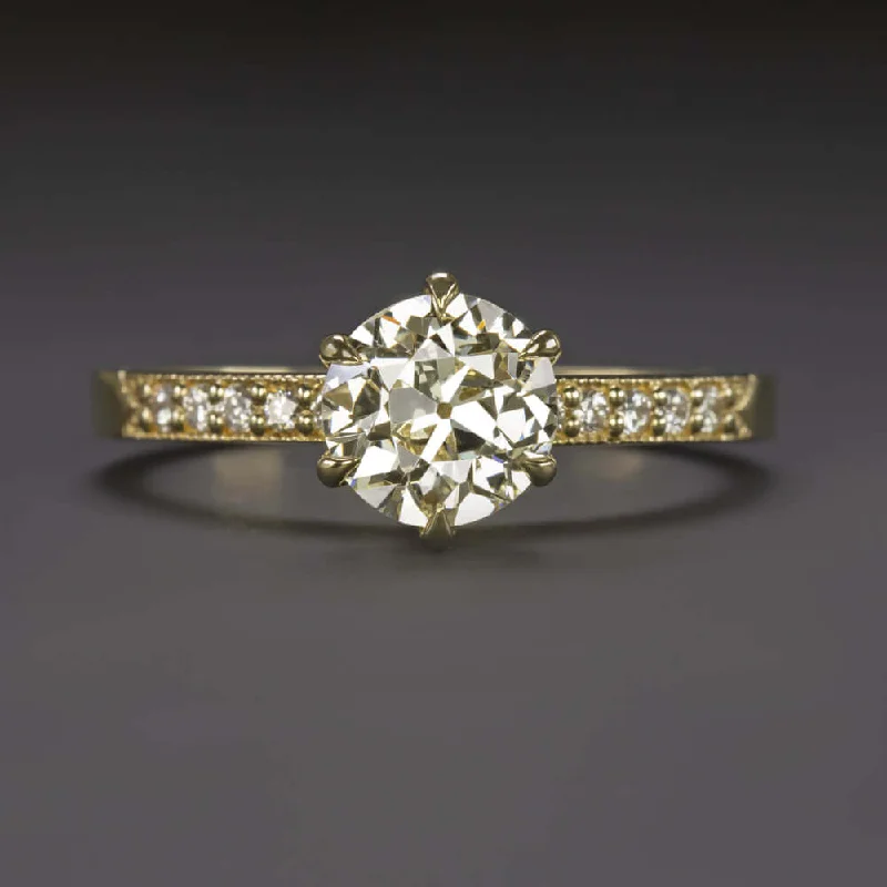 affordable engagement rings -1.10ct OLD EUROPEAN CUT DIAMOND ENGAGEMENT RING 18k YELLOW GOLD VINTAGE 1 CARAT