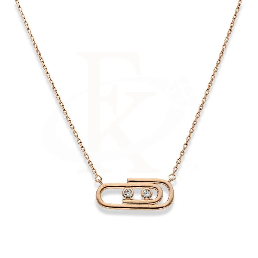 Ladies necklaces slim radiance -Sterling Silver 925 Rose Gold Plated Paper Clip Shaped Necklace - FKJNKLSL2194