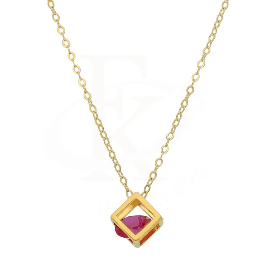 Ladies necklaces gust glow -Gold Ruby Zirconia Cubical Shaped Necklace 21KT - FKJNKL21K2873