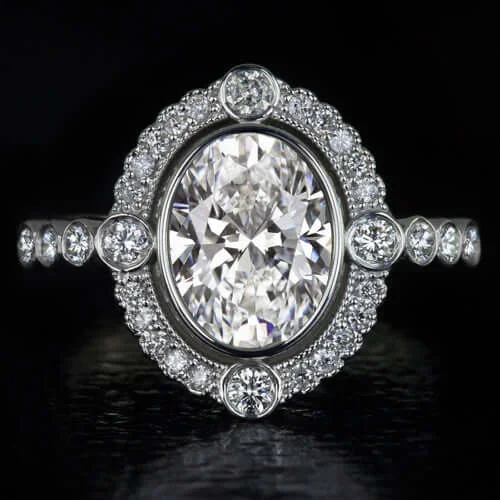 pave setting engagement rings -2 CARAT LAB CREATED DIAMONG ENGAGEMENT RING VINTAGE INSPIRED STYLE HALO PLATINUM