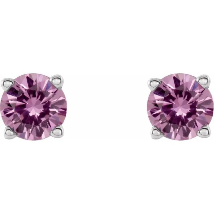 ladies earrings joy-14K White 4 mm Natural Pink Sapphire Stud Earrings