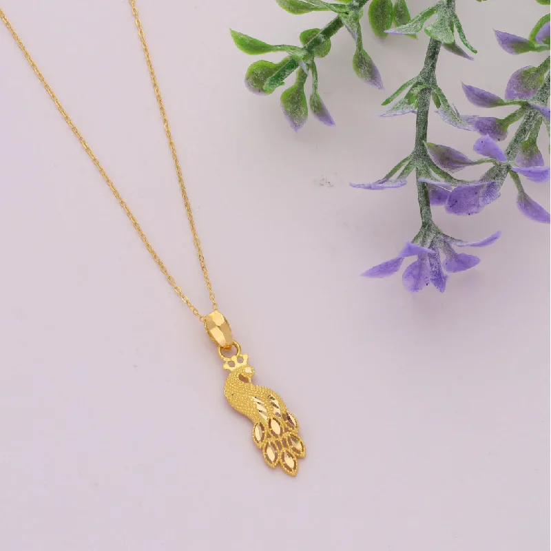 Ladies necklaces cut price shine -Gold Necklace (Chain Peacock Shaped Pendant) 21KT - FKJNKL21KM9598