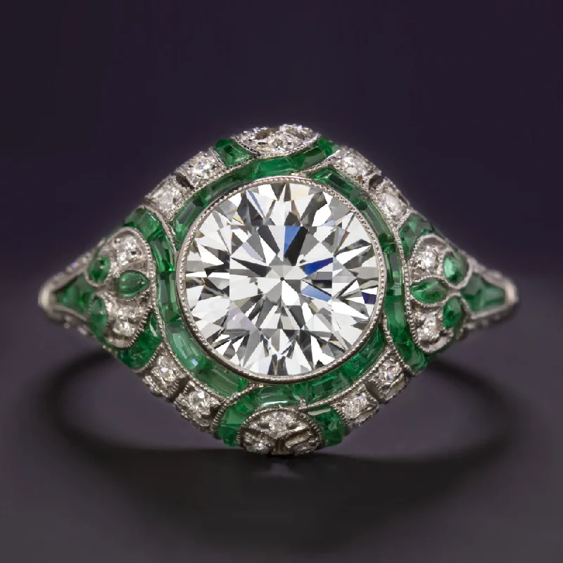 east-west engagement rings -1.84ct CERTIFIED DIAMOND EMERALD ENGAGEMENT RING G-H VS1 VINTAGE STYLE PLATINUM