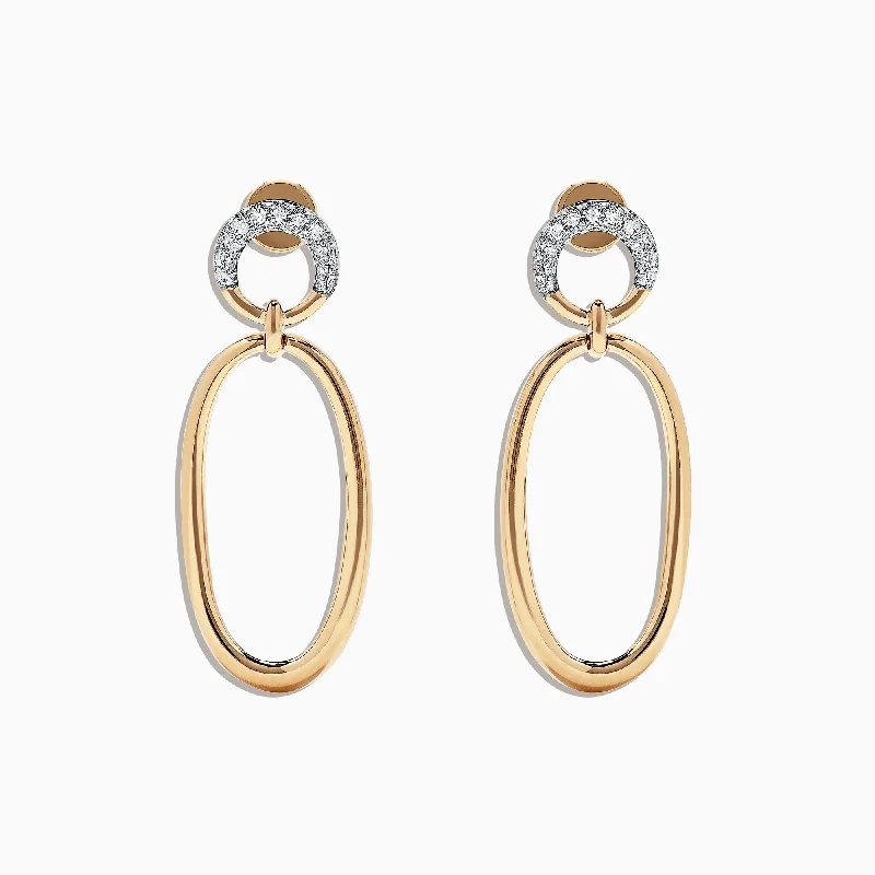 ladies earrings popular-D'Oro 14K Yellow Gold and Diamond Earrings, 0.19 TCW