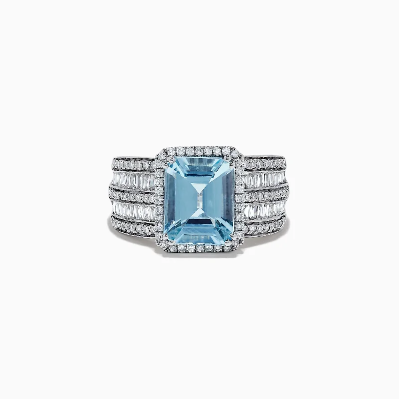 ladies rings indulgence-Aquarius 14K White Gold Diamond and Aquamarine Ring