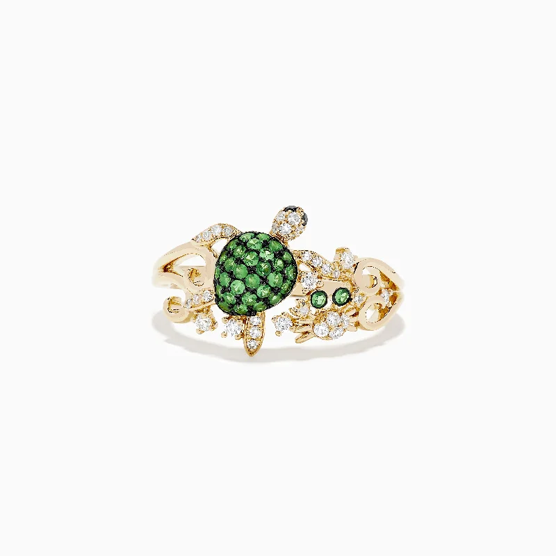 ladies rings classic-Seaside 14K Yellow Gold Tsavorite and Diamond Turtle Ring