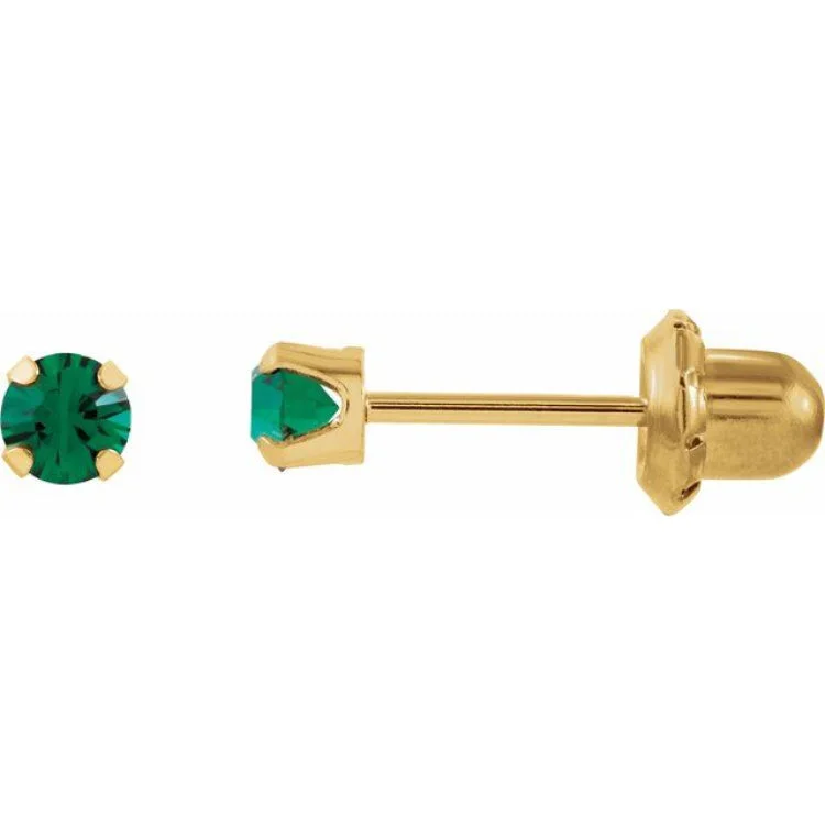 ladies earrings rare-14K Yellow Imitation Emerald Inverness® Piercing Earrings