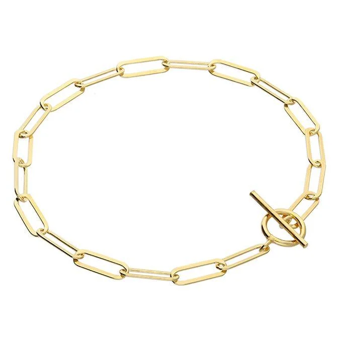 Ladies bracelets ray charm -T-Bar Paper Clip Chain Bracelet - Yellow Gold Vermeil