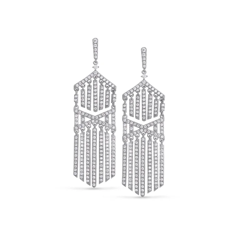 ladies earrings ethnic-Platinum Finish Sterling Silver Micropave Cascade Earrings with Simulated Diamonds