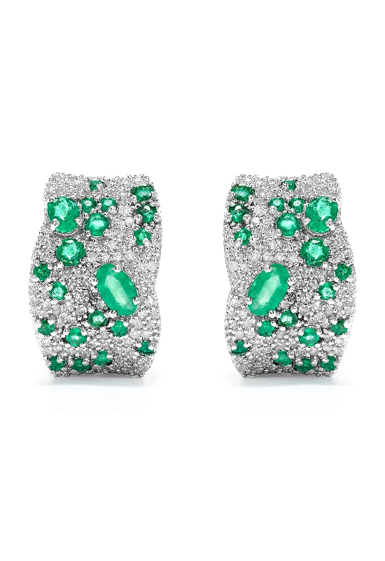 ladies earrings vintage inspired-Brasilica 14K White Gold Emerald and Diamond Earrings, 2.85 TCW