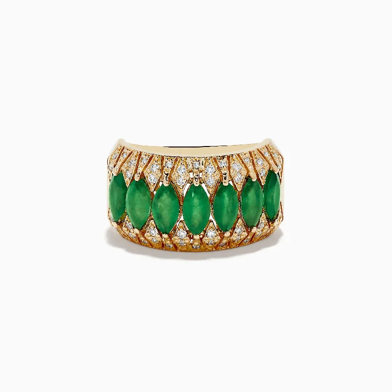 ladies rings square-Brasillica 14K Yellow Gold Emerald and Diamond Ring