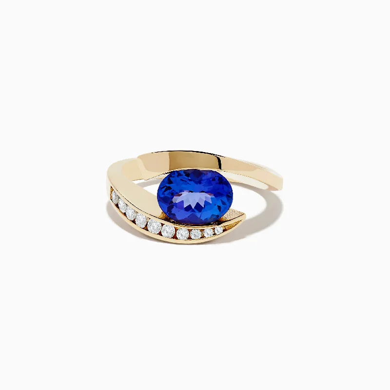 ladies rings elegant-Nahla Siri 14K Yellow Gold Tanzanite and Diamond Ring