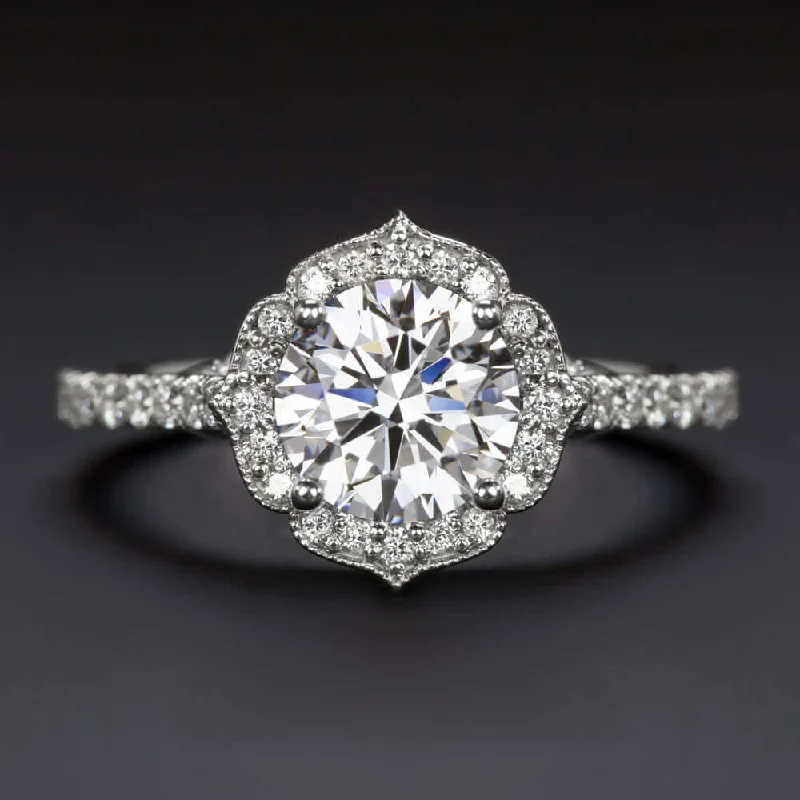 classic engagement rings -1.5 CARAT LAB CREATED DIAMOND ENGAGEMENT RING VINTAGE STYLE HALO 14k WHITE GOLD