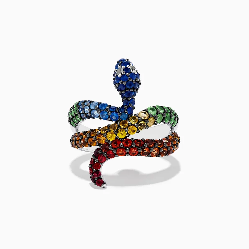 ladies rings patterned-925 Safari Sterling Silver Multi Sapphire Snake Ring