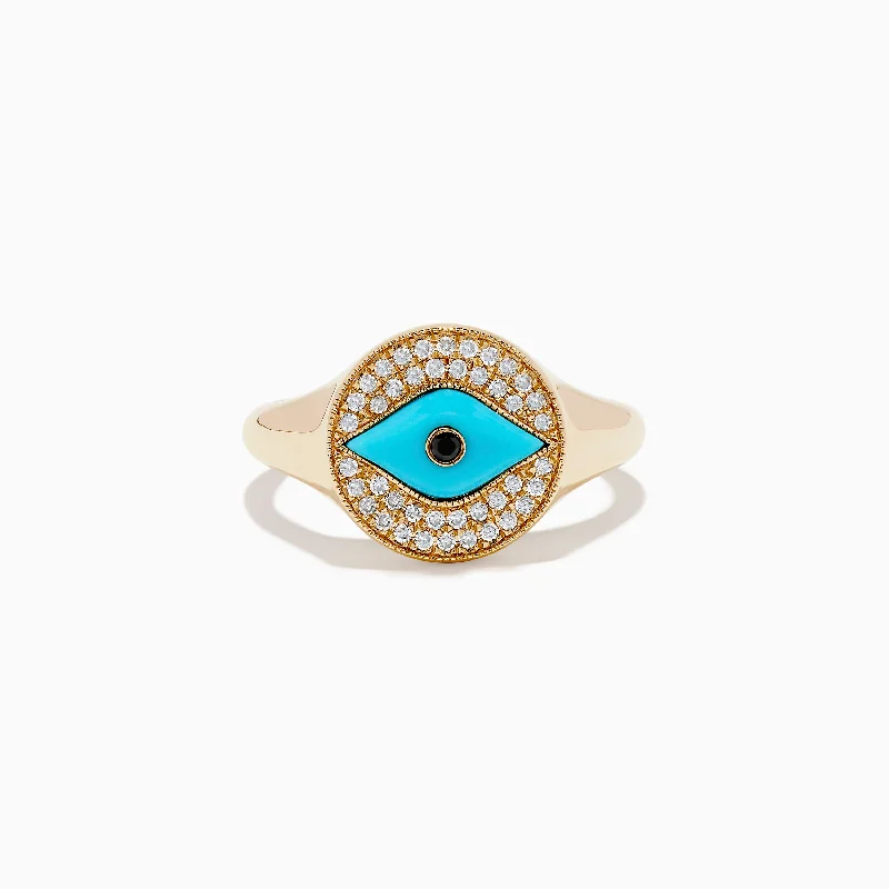 ladies rings cluster-Terra 14K Yellow Gold Turquoise and Diamond Evil Eye Ring