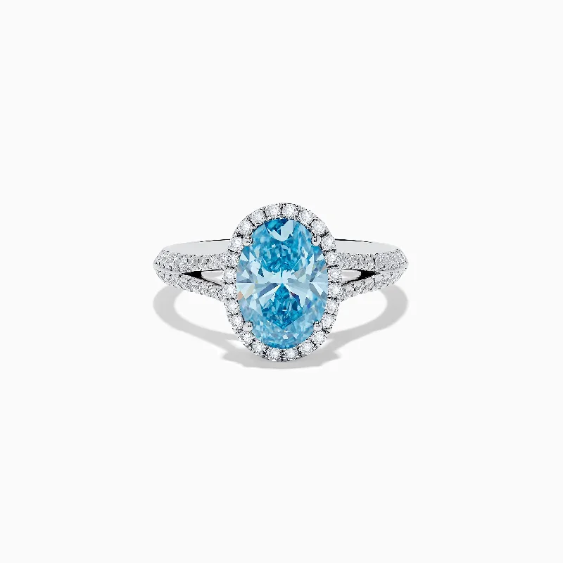 ladies rings edwardian-Reverie 14K White Gold Lab Grown Blue and White Diamond Ring