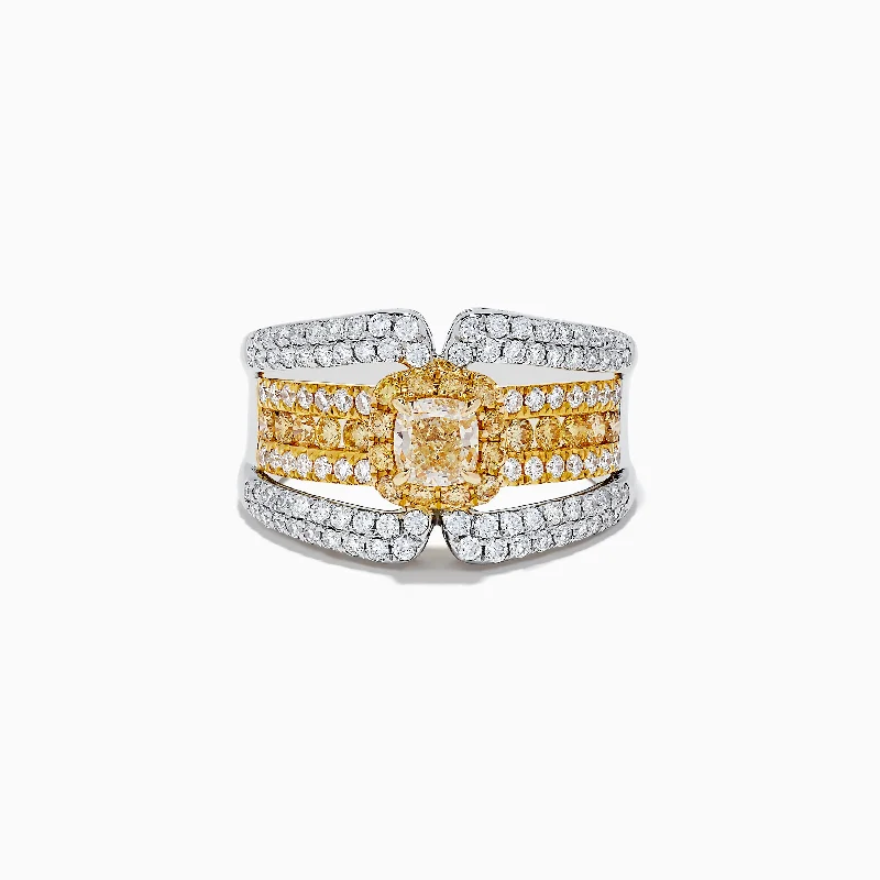 ladies rings high-end-14K Two Tone Gold Yellow Diamond Statement Ring 1.71 TCW