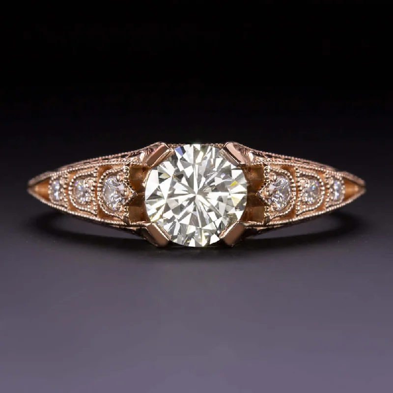 round cut engagement rings -1 CARAT NATURAL DIAMOND ENGAGEMENT RING VINTAGE STYLE ROSE GOLD ART DECO STYLE