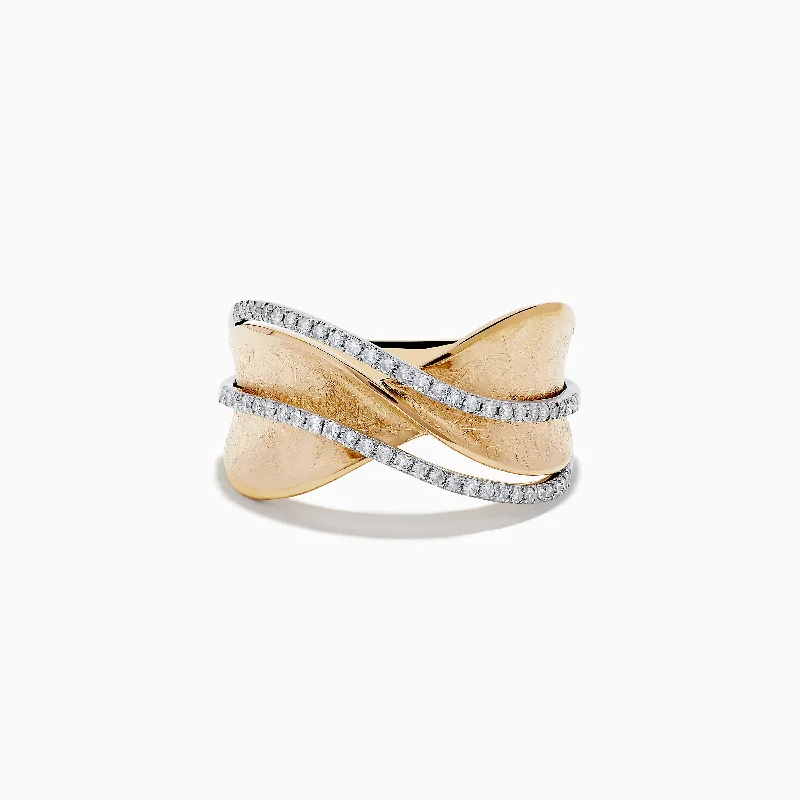 ladies rings heart shaped-D'Oro 14K Textured Gold Diamond Crossover Ring