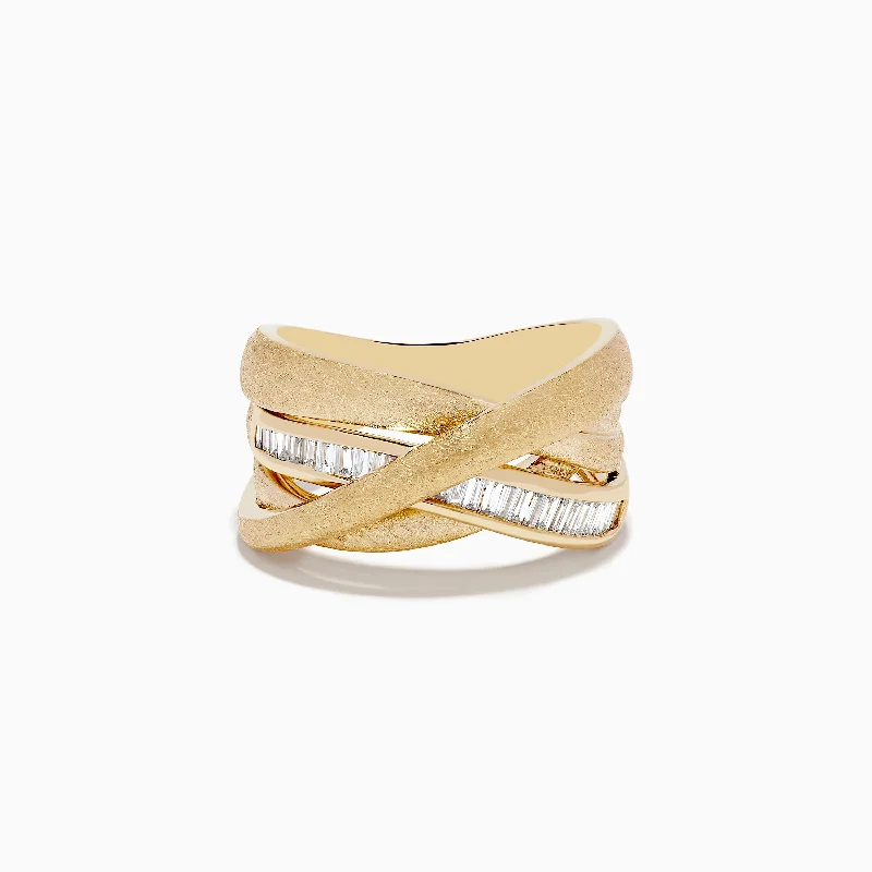 ladies rings high-end-D'Oro 14K Brushed Yellow Gold Diamond Crossover Ring 0.39 TCW