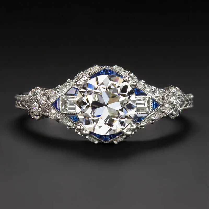 double band engagement rings -1.32ct GIA CERT OLD EUROPEAN CUT DIAMOND ENGAGEMENT RING SAPPHIRE VINTAGE STYLE