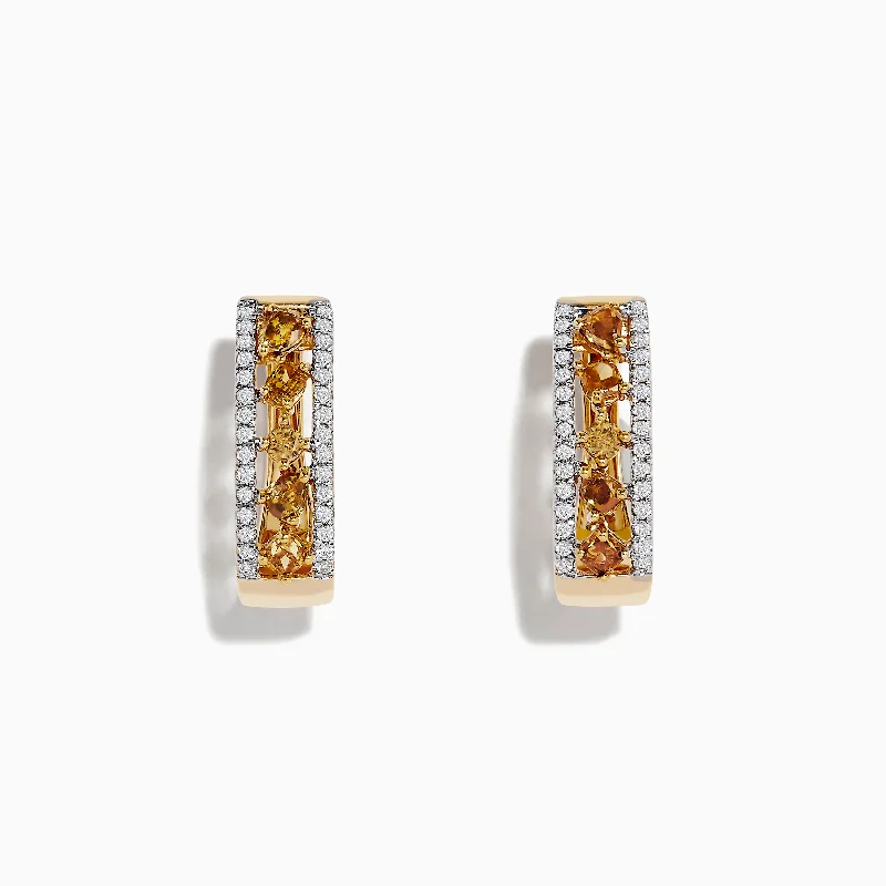 ladies earrings luxury-14K Gold Fancy Yellow and White Diamond Hoop Earrings, 1.00 TCW