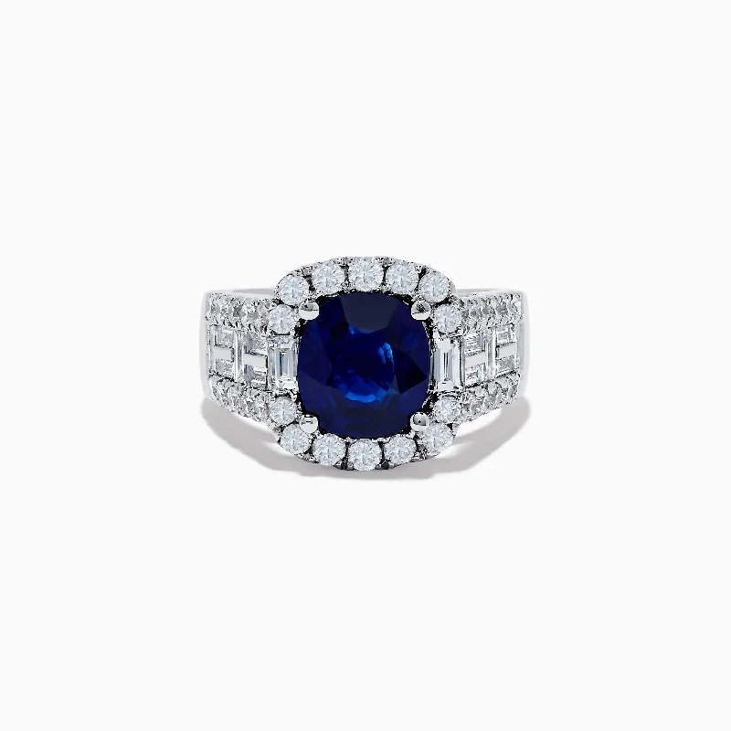 ladies rings 1920s-Hematian 18K White Gold Blue Sapphire and Diamond Ring