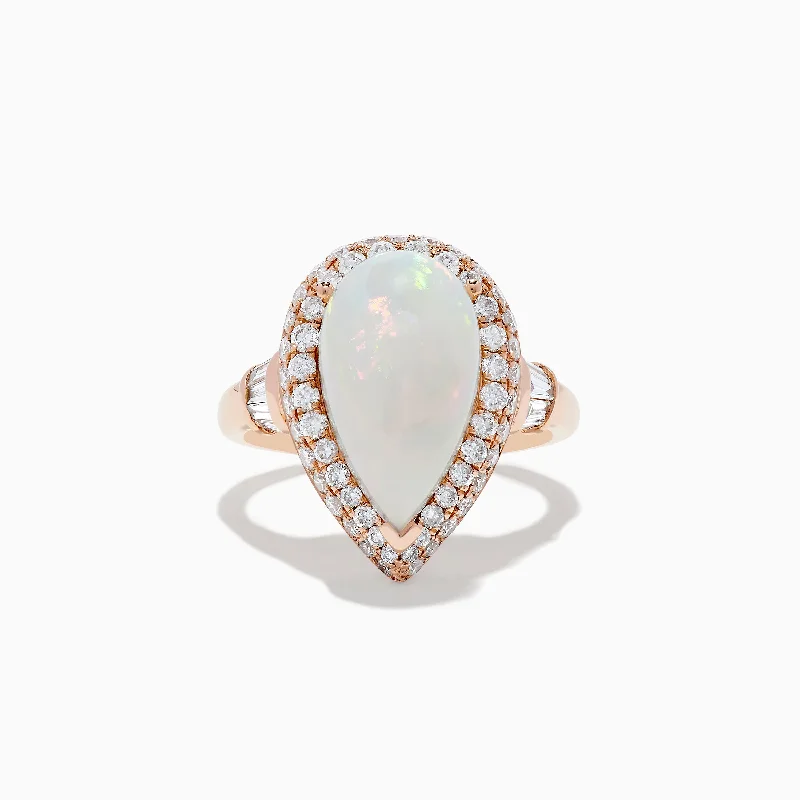 ladies rings work-Aurora 14K Rose Gold Opal and diamond Pear Shaped Ring