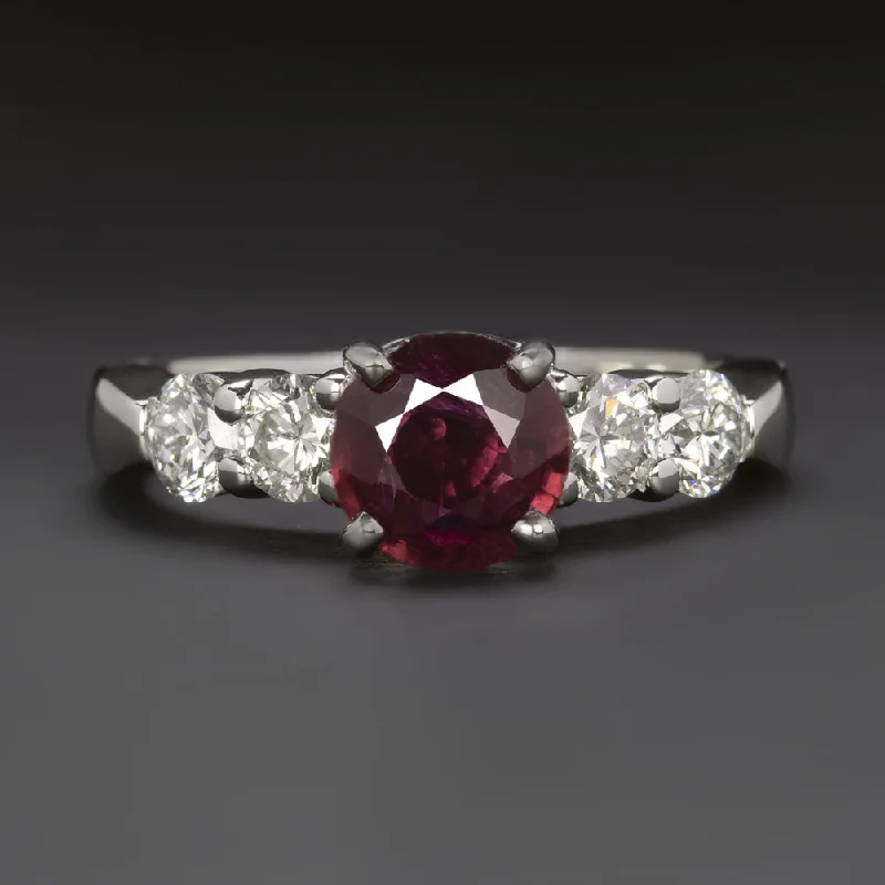 filigree engagement rings -1.30ct ROUND CUT RUBY DIAMOND PLATINUM RING COCKTAIL ENGAGEMENT NATURAL RICH RED