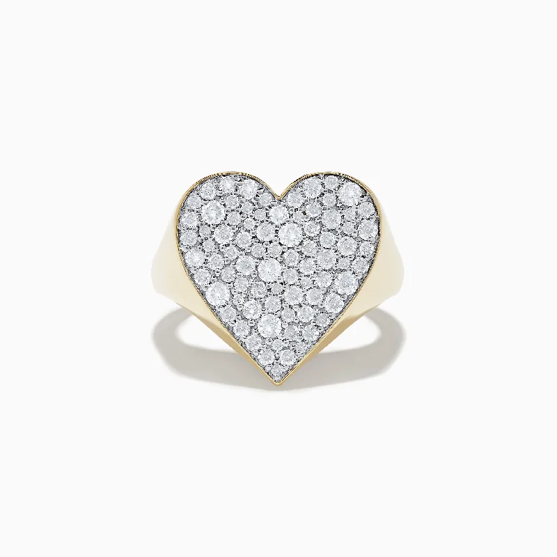 ladies rings peace-D'Oro 14k Yellow Gold Pave Heart Diamond Statement Ring