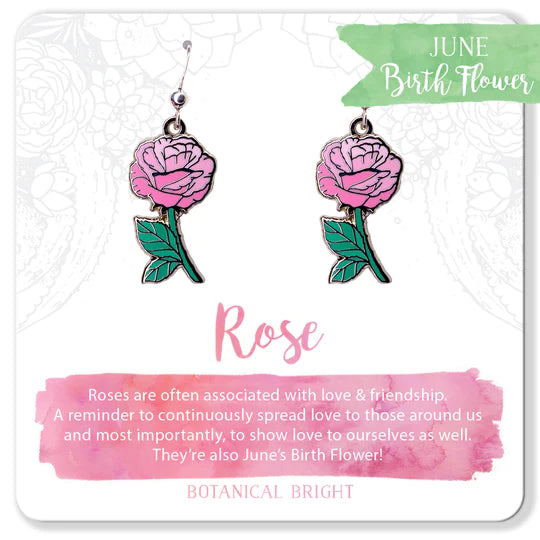 ladies earrings asymmetrical-Botanical Bright Dangle Earrings - Pink Rose*