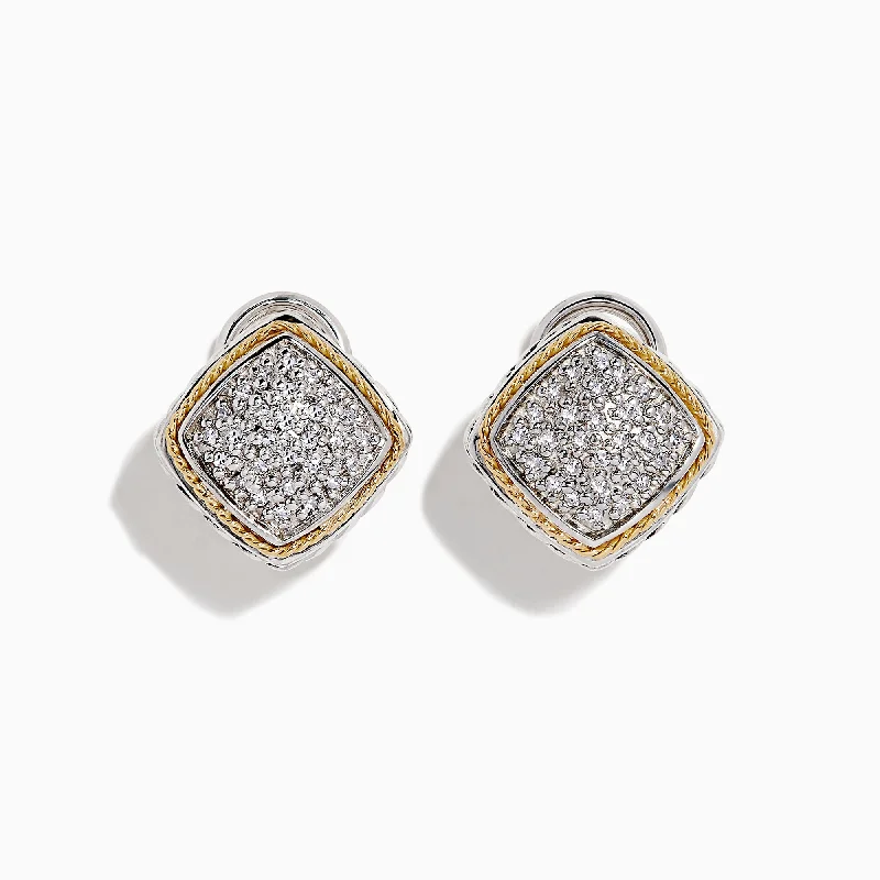 ladies earrings tiered-925 Sterling Silver & 18K Gold Diamond Earrings, 0.21 TCW