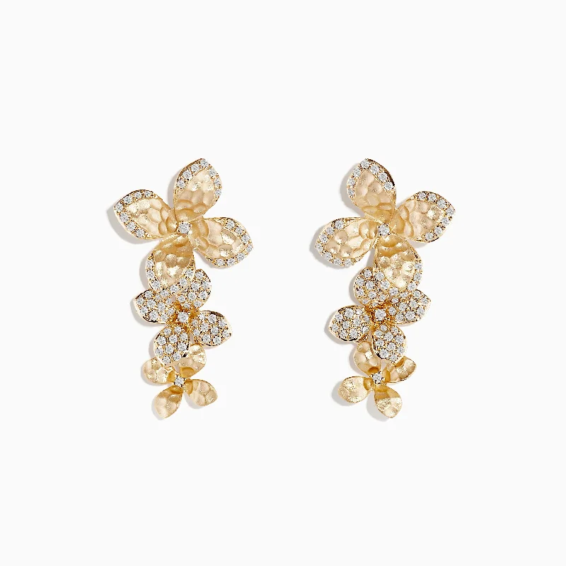 ladies earrings high-end-D'oro 14 Karat Yellow Gold Diamond Flower Drop Earrings