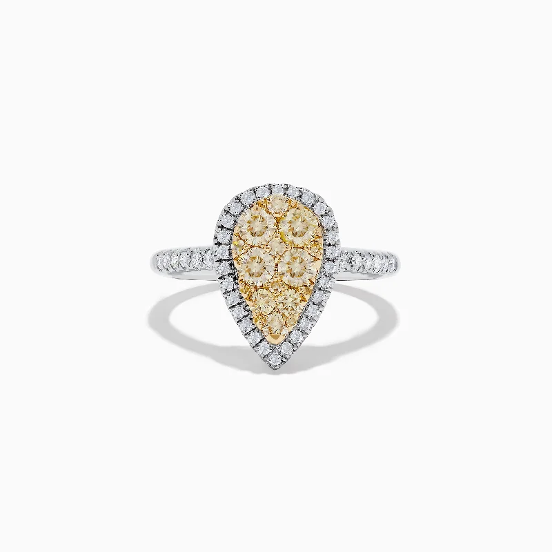 ladies rings textured-Canare 14K Two-Tone Gold Yellow and White Diamond Ring