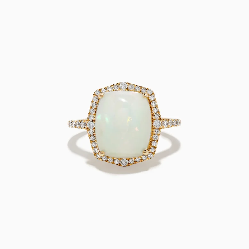 ladies rings tension-Aurora 14K Yellow Gold Opal and Diamond Ring